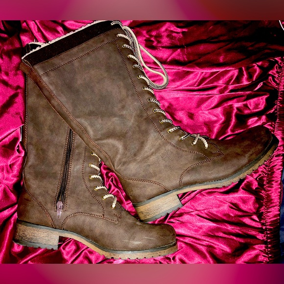 Maurices women’s brown knee-high zippered boots faux fur interior sz 11 EUC - Picture 1 of 7